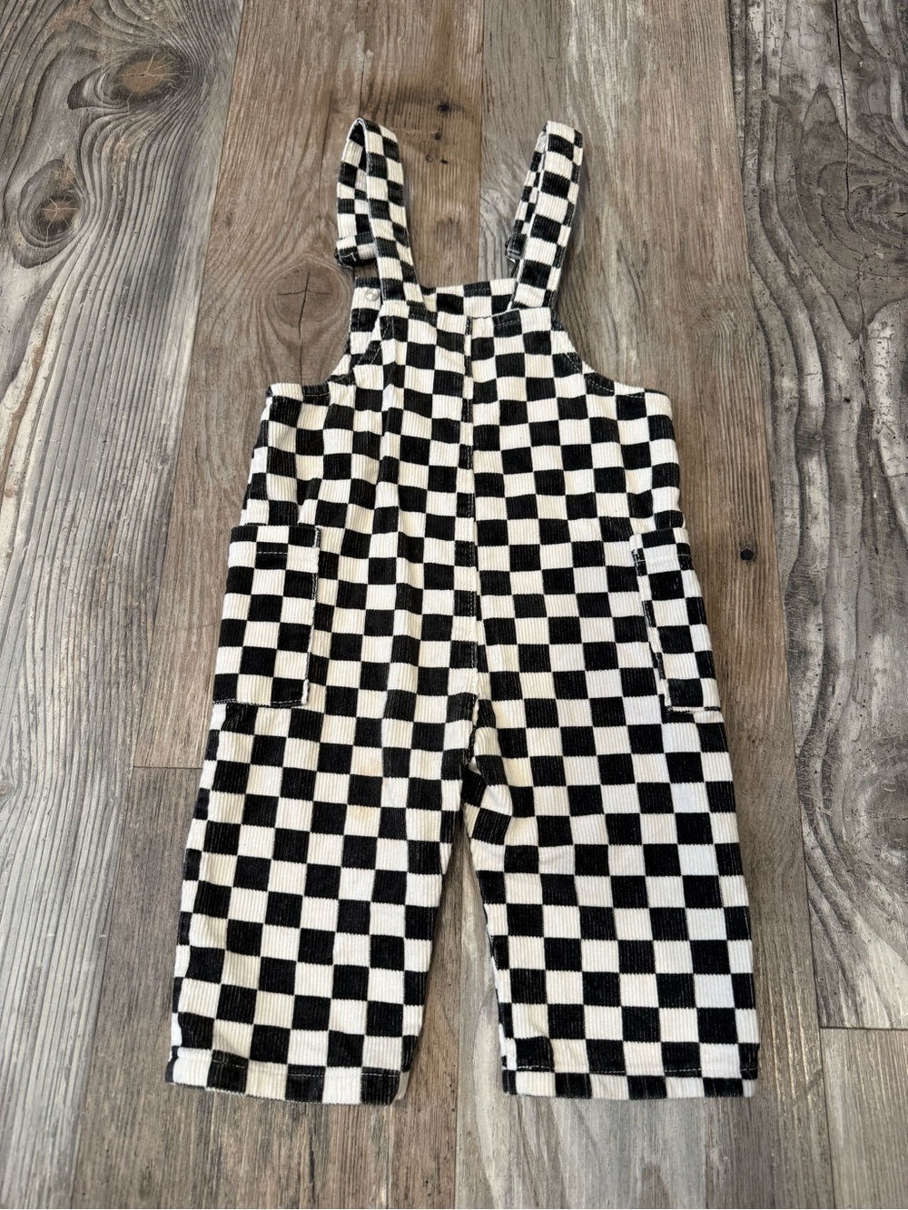 Kids Checkerboard Overalls - Black & White